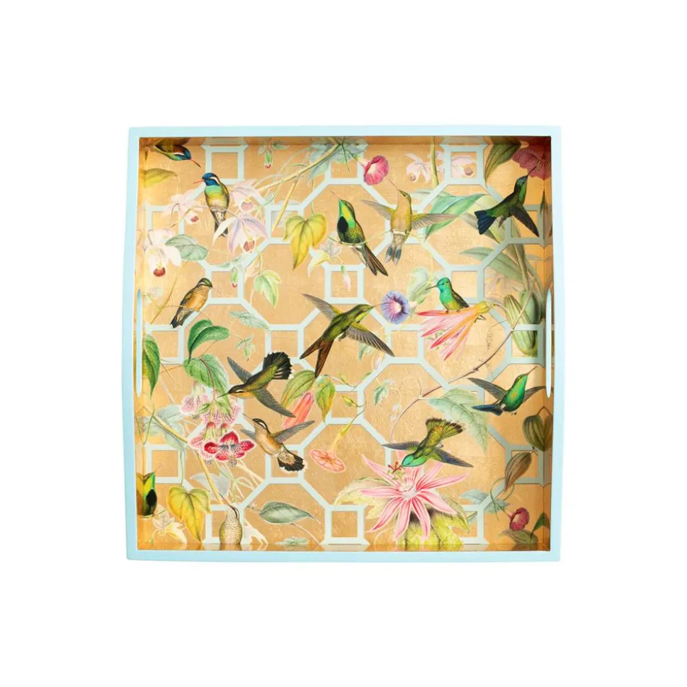 Hummingbird Trellis Lacquer Square Tray in Ivory - 1 Each