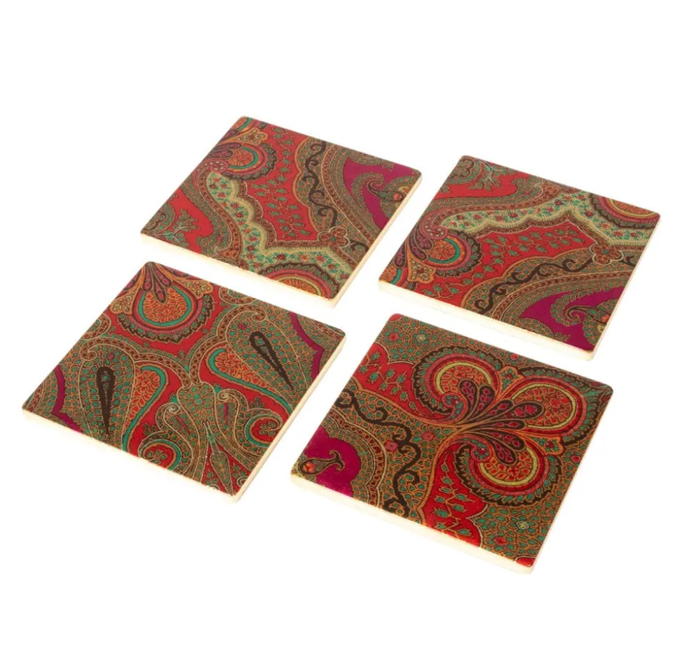 Jaipur Fuchsia Set Of 4 Lacquer Coasters - 4" Diameter