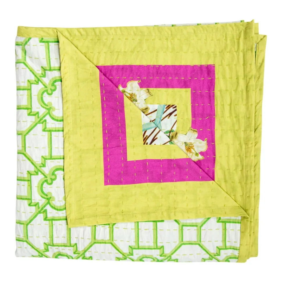 La Dolce Vita Kantha Quilt Sage & Lavender Table Covers - 1 Table Cover