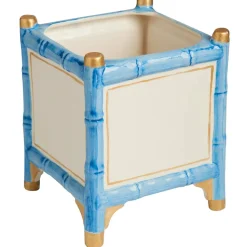 Large Blue & Gold Bamboo Cachepot
