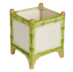 Large Green & Gold Bamboo Cachepot