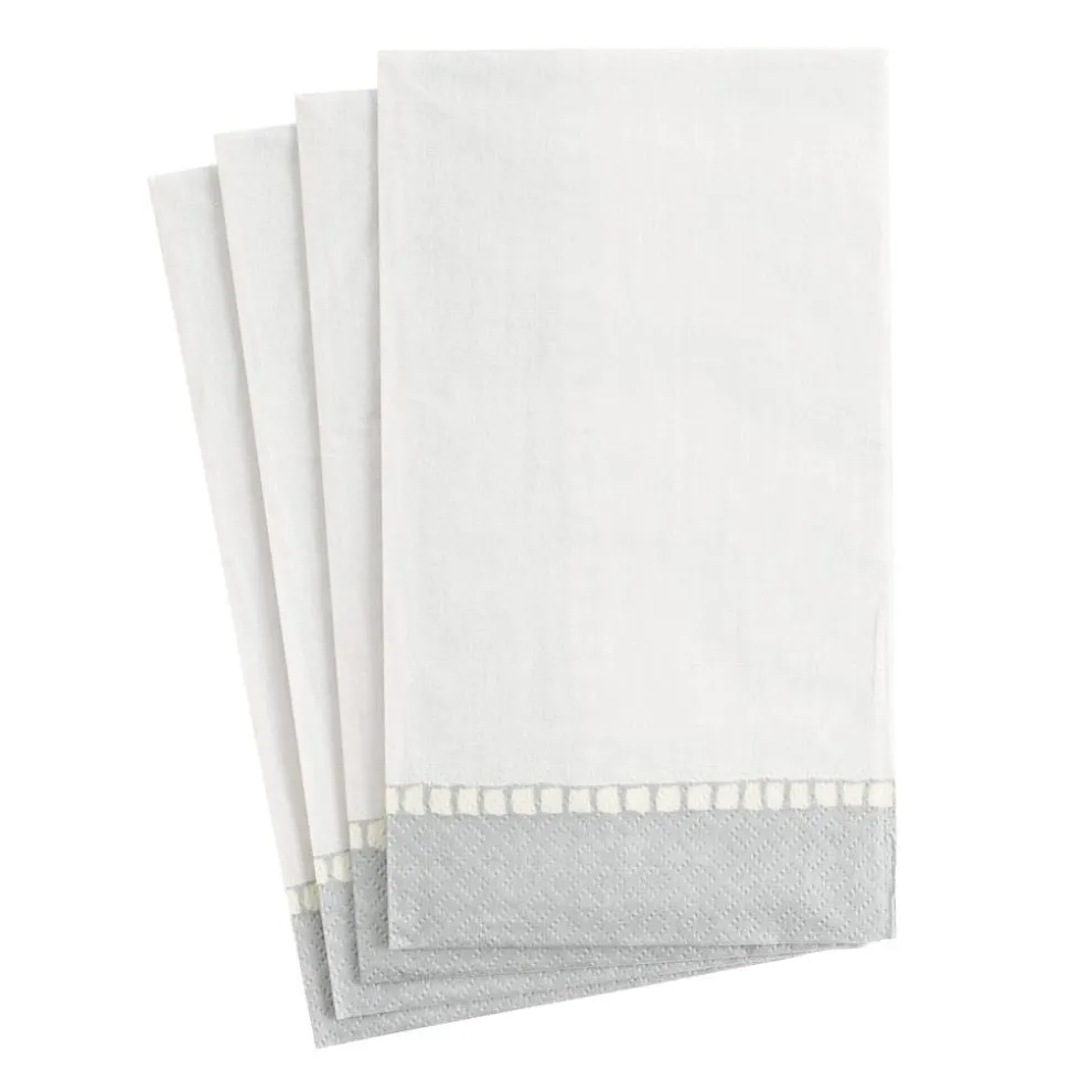 Linen Border Paper Guest Towel Napkins in Silver - 15 Per Package