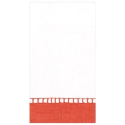 Linen Border Paper Guest Towel Napkins in Coral - 15 Per Package