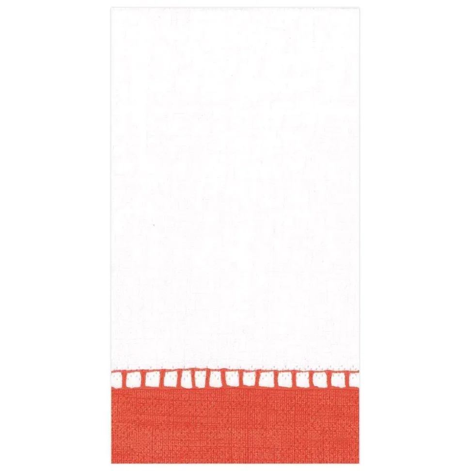 Linen Border Paper Guest Towel Napkins in Coral - 15 Per Package