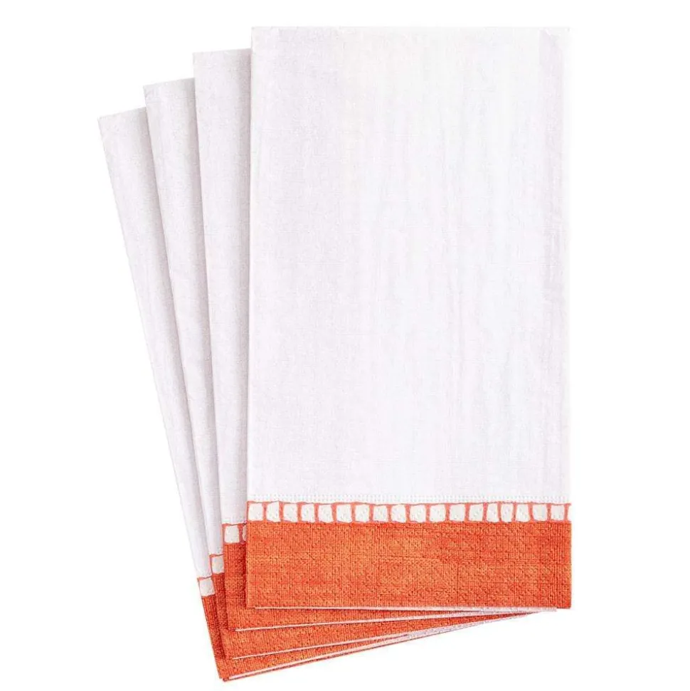 Linen Border Paper Guest Towel Napkins in Coral - 15 Per Package