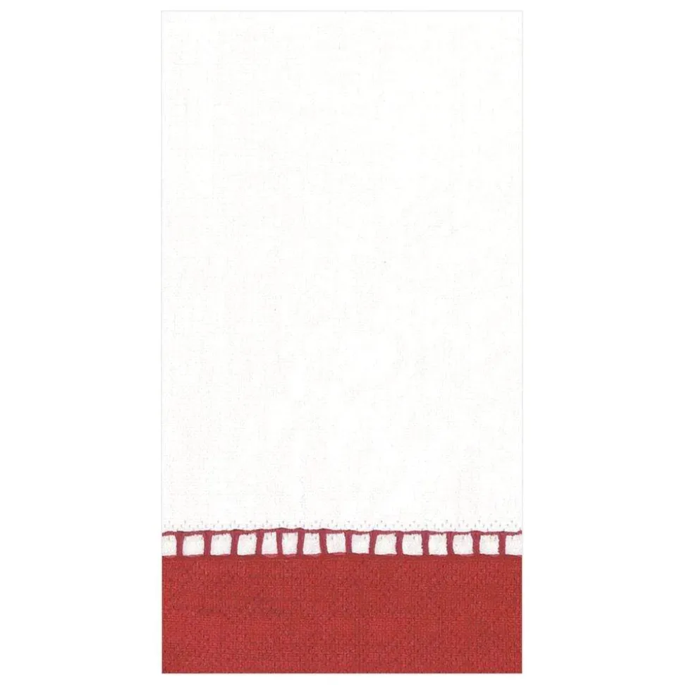 Linen Border Paper Guest Towel Napkins in Red - 15 Per Package