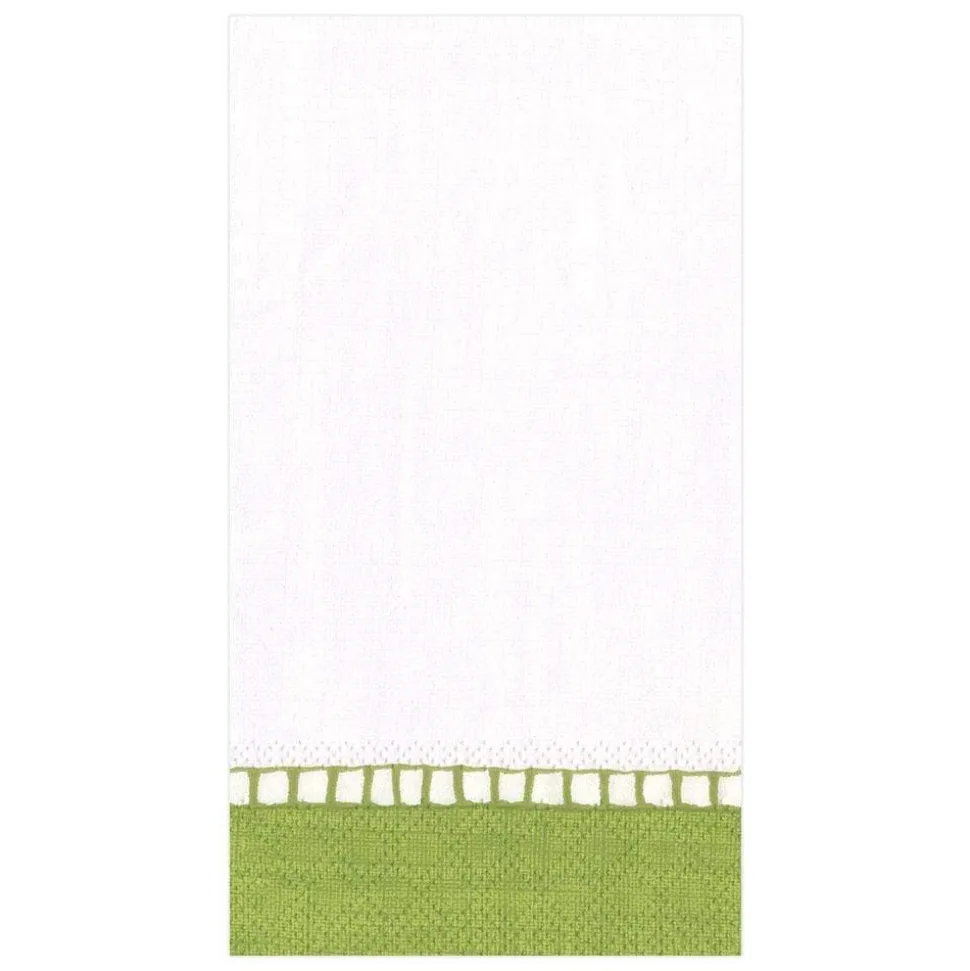 Linen Border Paper Guest Towel Napkins in Green - 15 Per Package