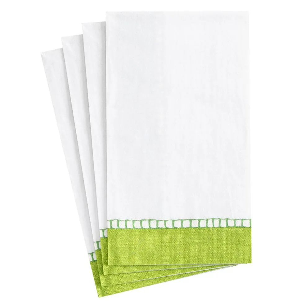 Linen Border Paper Guest Towel Napkins in Green - 15 Per Package