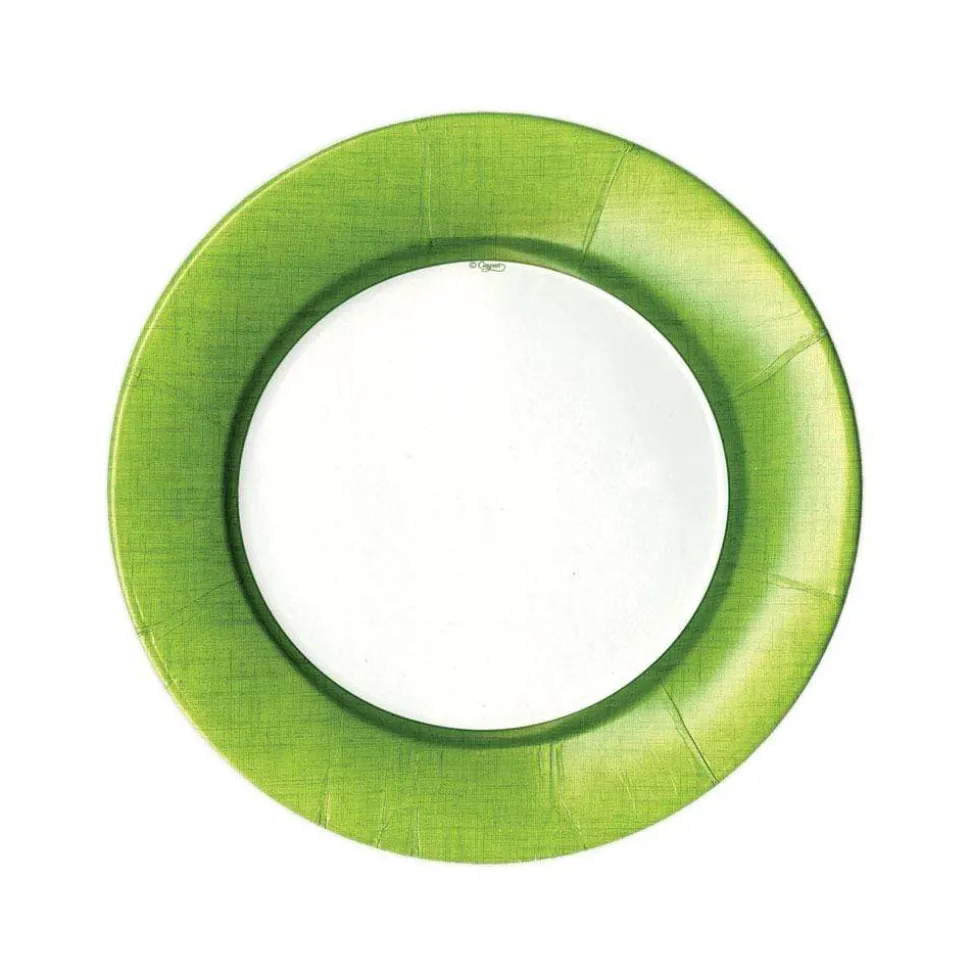 Linen Border Paper Salad & Dessert Plates in Moss Green - 8 Per Package