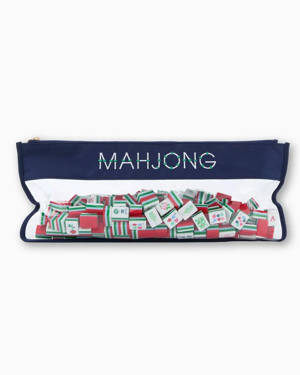 Mahjong Tile Storage Bag - Navy Bamboo