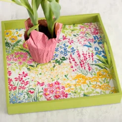 Meadow Flowers Lacquer Square Tray in White - 1 Each