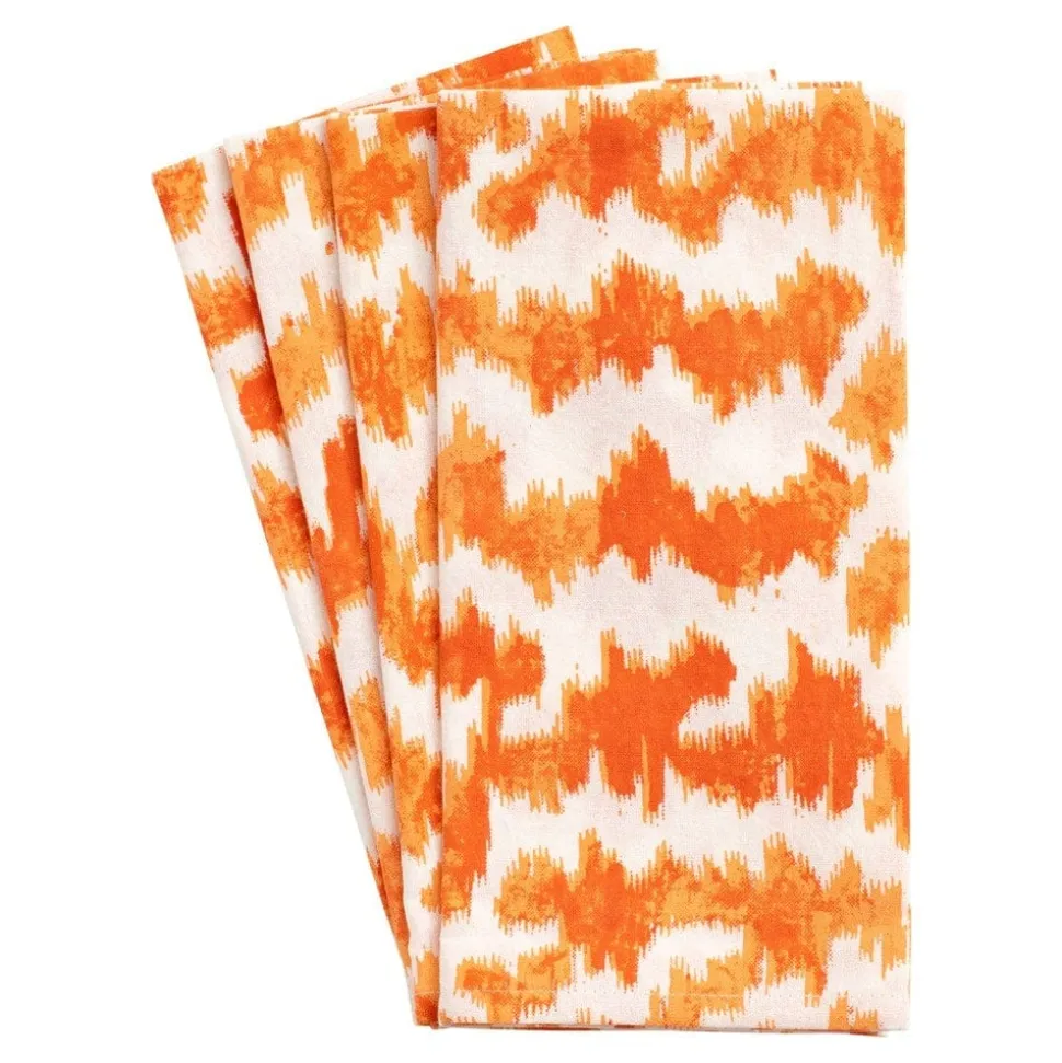Modern Moiré Cloth Dinner Napkins in Orange - Set of 4