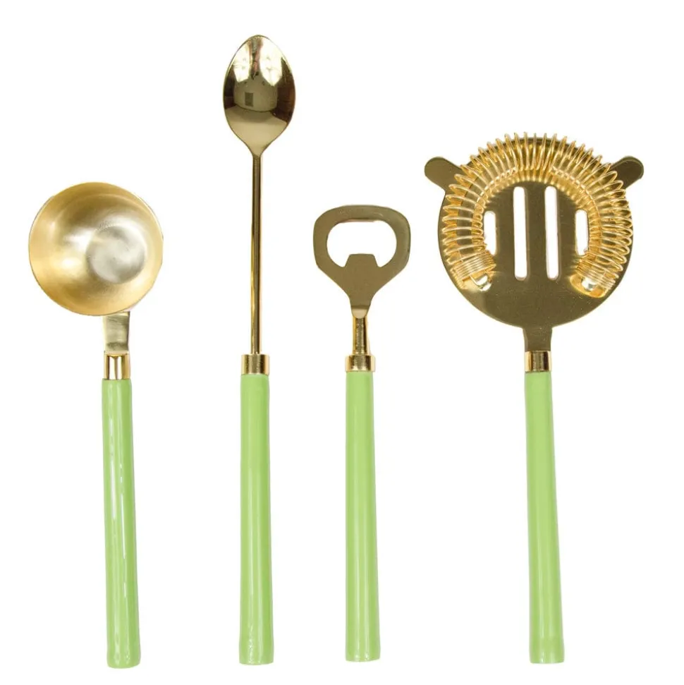Moss Green & Shiny Brass Bar Tool Sets