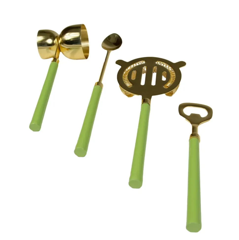 Moss Green & Shiny Brass Bar Tool Sets
