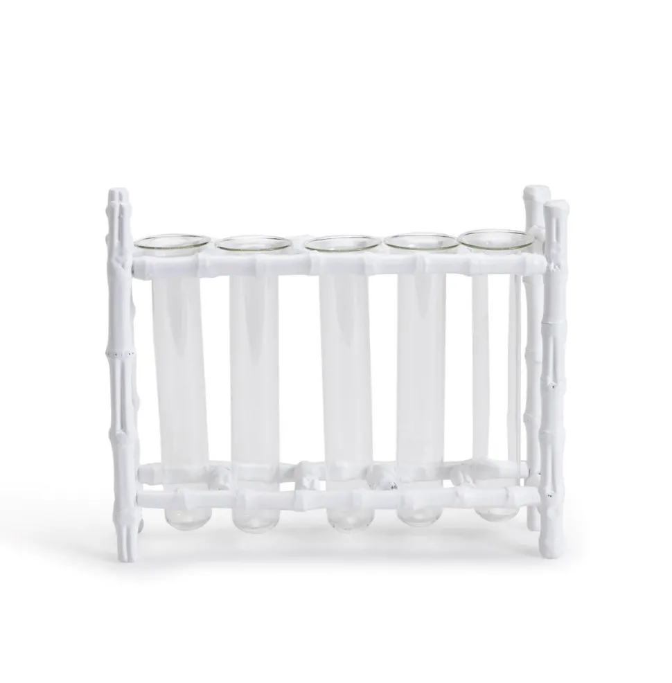Natural Bamboo Vase With 5 Glass Tubes in White