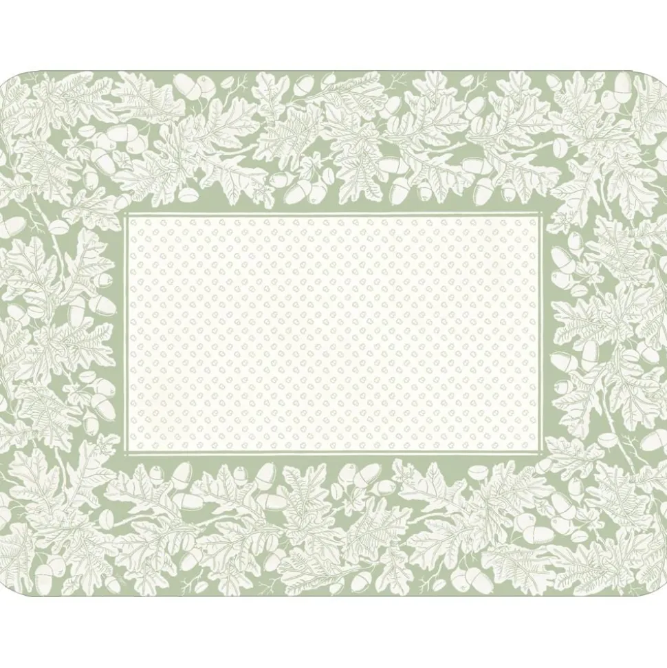 Oak Leaves & Acorns Rectangle Paper Placemats in Sage Green & Ivory - 12 Per Package