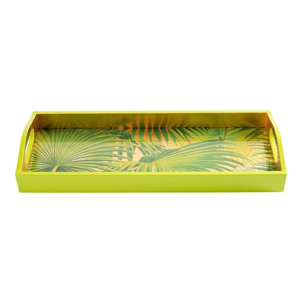 Palm Fronds Lacquer Bar Tray in Gold - 1 Each