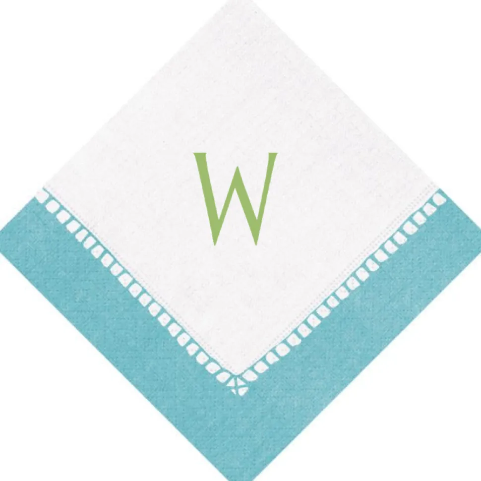 Personalized Single Initial Linen Border Cocktail Napkins