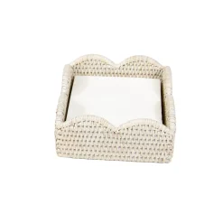 Rattan Scalloped Cocktail Napkin Holders in Cream - 1 Napkin Holder