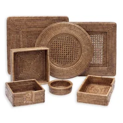 Rattan Square Plate Charger in Dark Natural - 1 Each