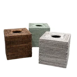 Rattan Square Tissue Box Cover in Cream - 5.5"L x 5.5"W x 5.5"H