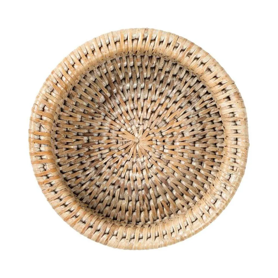 Rattan Wine Bottle Coaster in White Natural - 1 Each