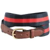 Red on Navy Wide Belgian Surcingle Leather Tab Belt