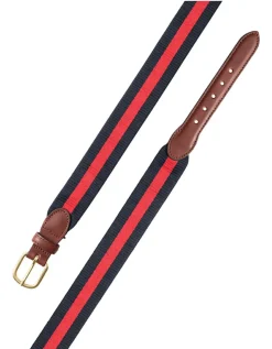 Red on Navy Wide Belgian Surcingle Leather Tab Belt