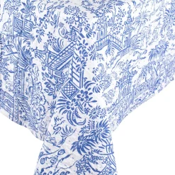 Reversible Kantha Table Cover in Blue & White Pagoda Toile - 1 Each