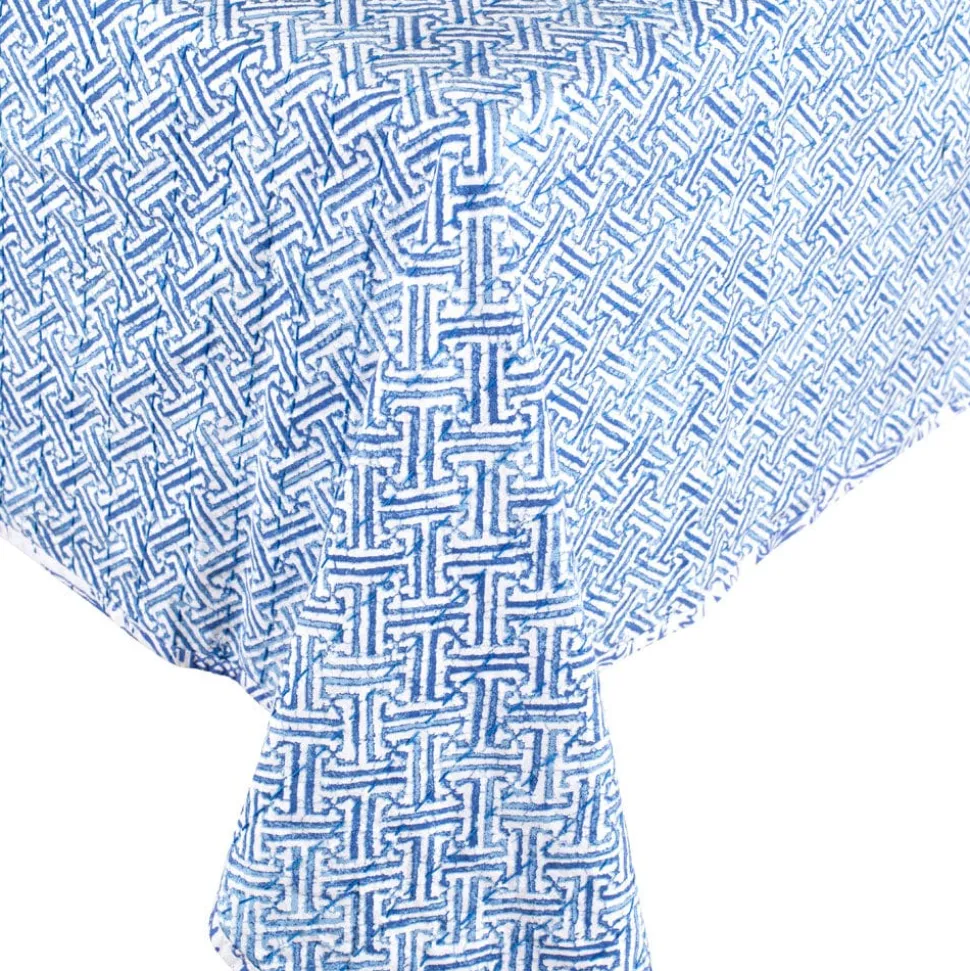 Reversible Kantha Table Cover in Blue & White Pagoda Toile - 1 Each