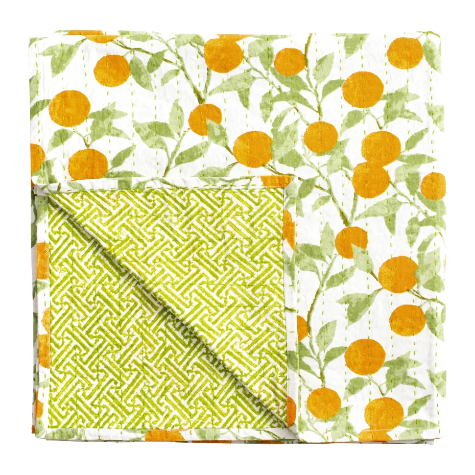 Reversible Kantha Table Cover in Orange Grove - 1 Each