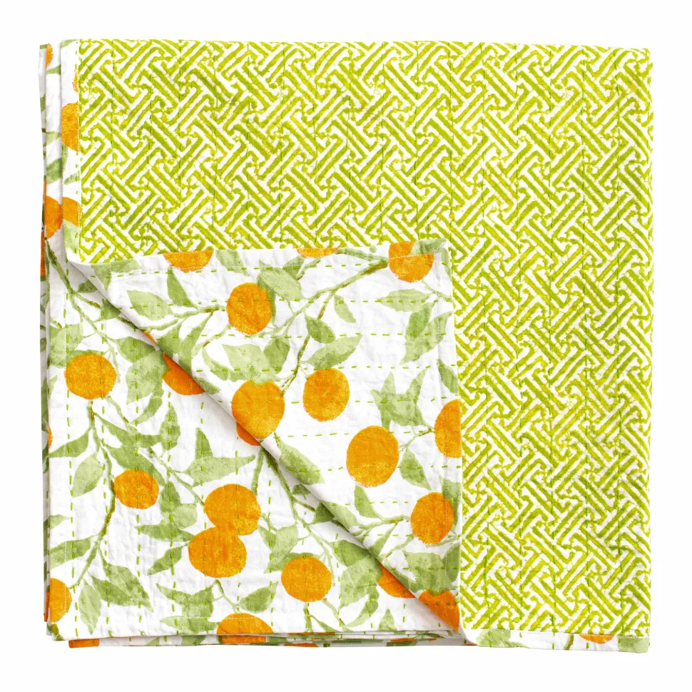 Reversible Kantha Table Cover in Orange Grove - 1 Each
