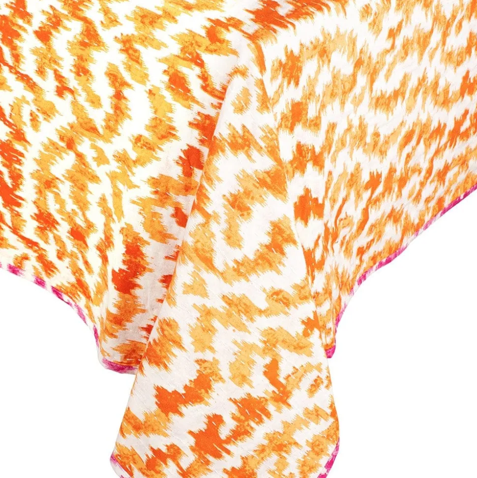 Reversible Kantha Table Cover in Orange & Fuchsia Modern Moiré - 1 Each