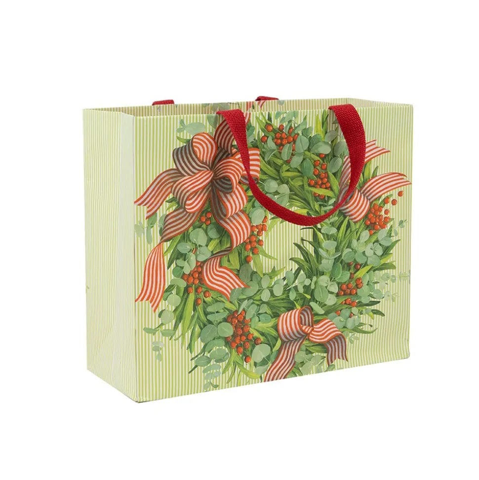 Ribbon Stripe Wreath Large Gift Bag - 1 Each