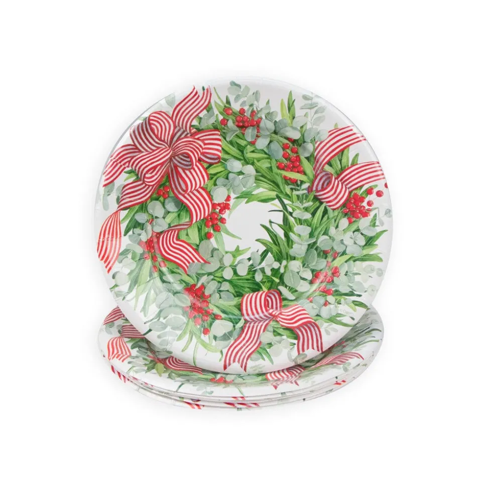 Ribbon Stripe Wreath Salad & Dessert Plates - 8 Per Package