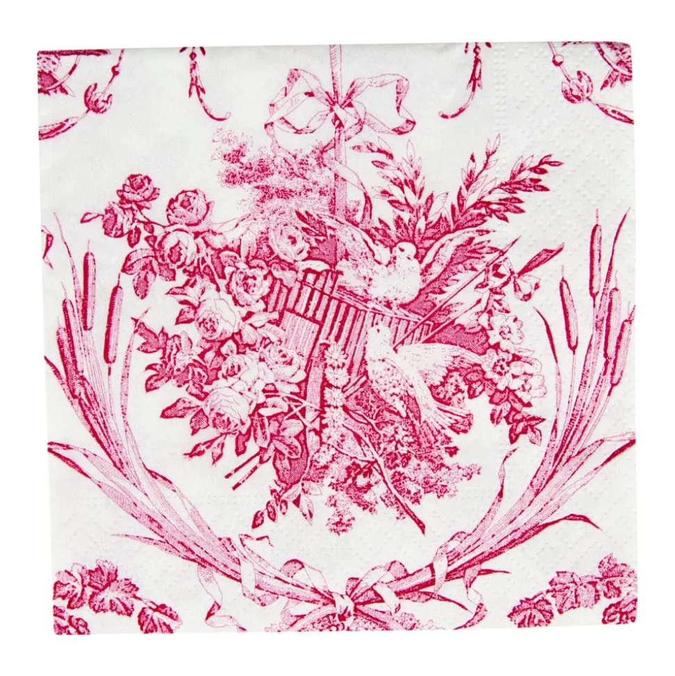 Romantic Toile Rose Cocktail Napkins - 20 Per Package