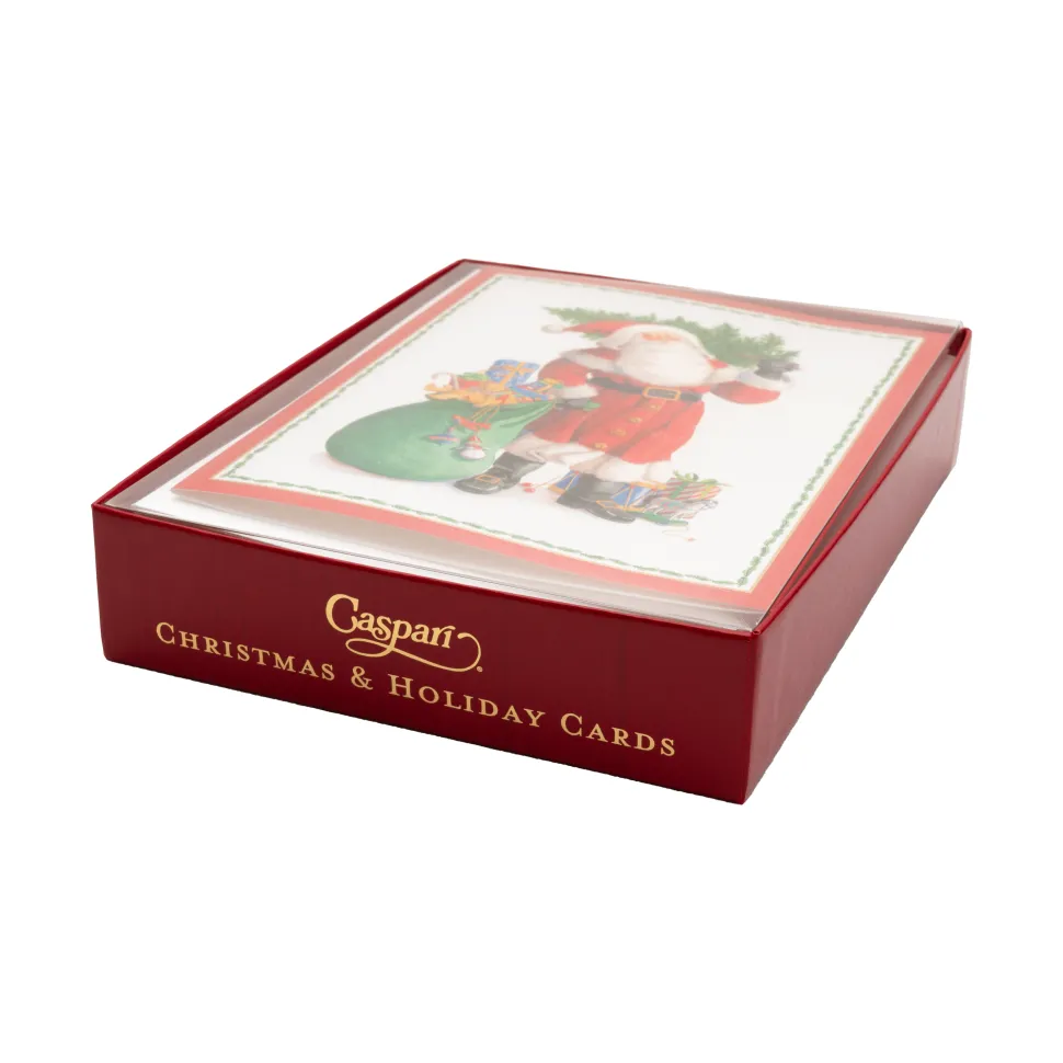 Santa Carrying Tree Classic Boxed Christmas Cards - includes 15 cards & envelopes