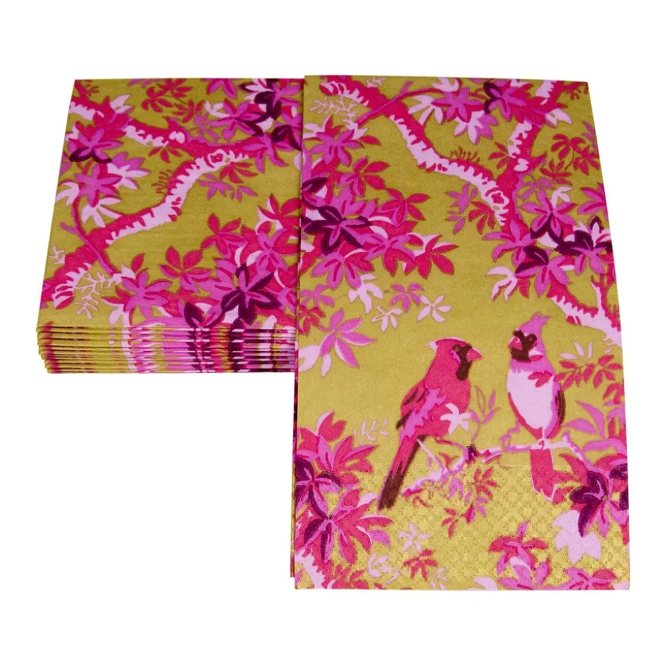 Scenic Songbirds Rose & Gold Guest Towel Napkins - 15 Per Package