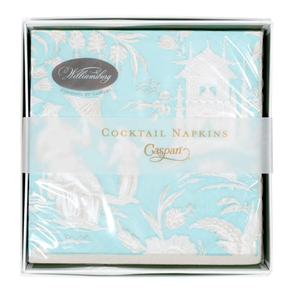 Silk Road Toile Robin's Egg Boxed Cocktail Napkins - 40 Per Box