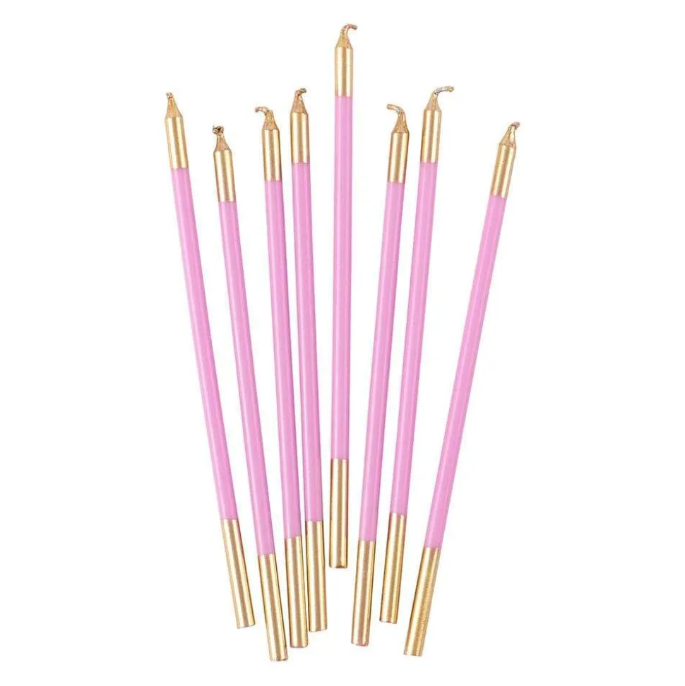 Slim Birthday Candles in Candy Pink & Gold - 16 Candles Per Package