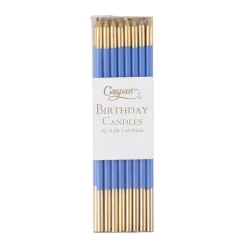 Slim Birthday Candles in French Blue & Gold - 16 Candles Per Package