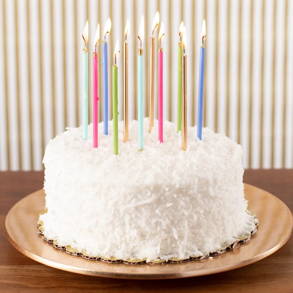 Slim Birthday Candles in French Blue & Gold - 16 Candles Per Package
