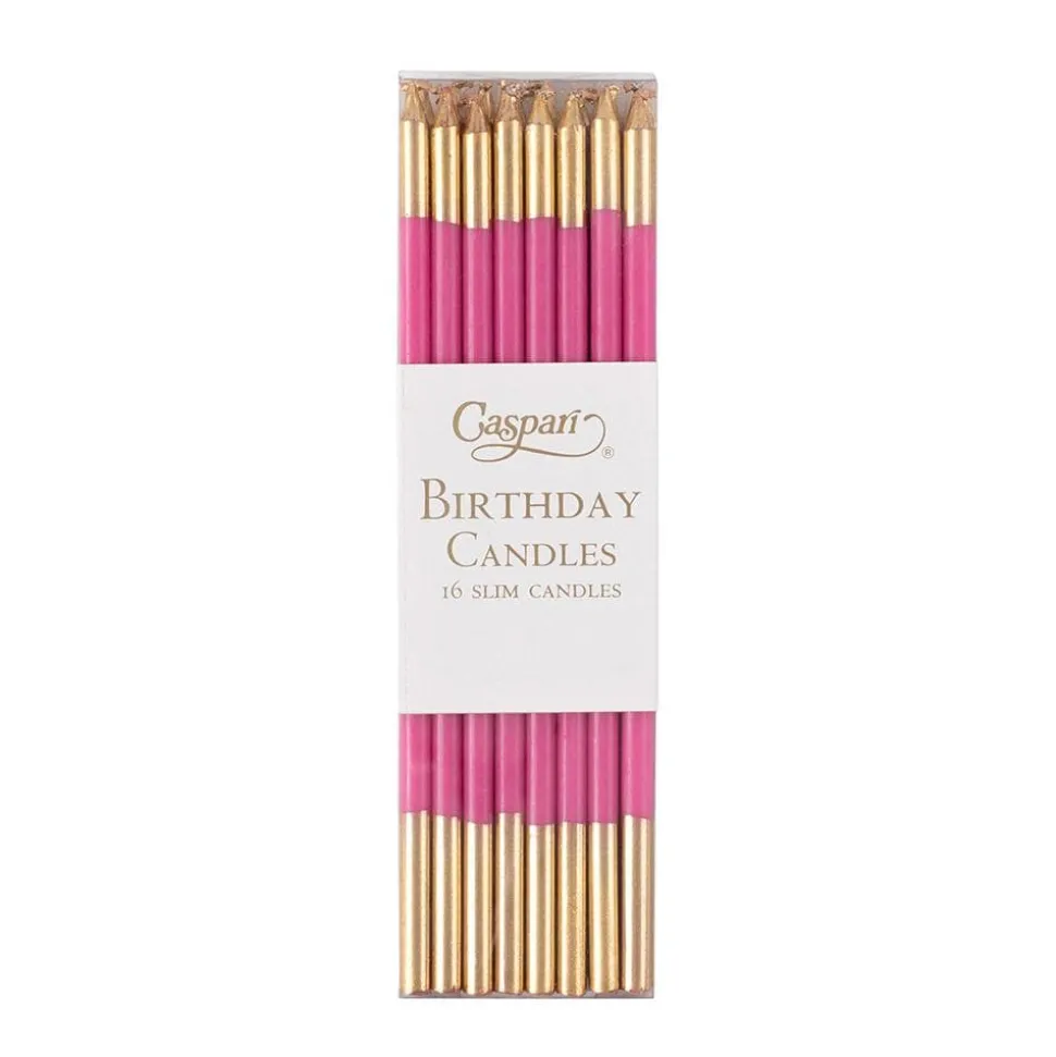 Slim Birthday Candles in Fuchsia & Gold - 16 Candles Per Package