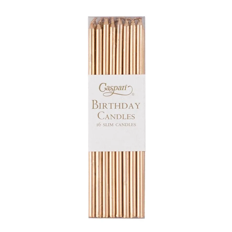 Slim Birthday Candles in Gold - 16 Candles Per Package