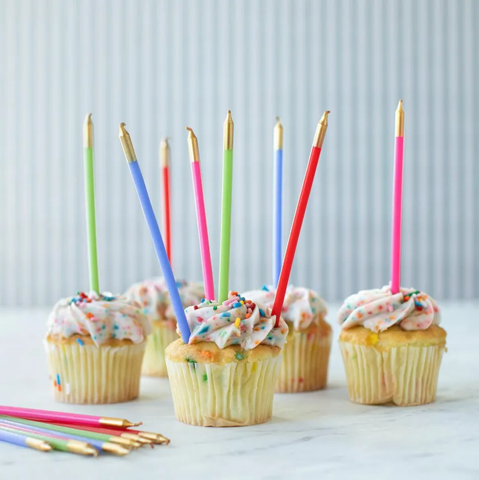 Slim Birthday Candles in Mixed Brights - 16 Candles Per Package