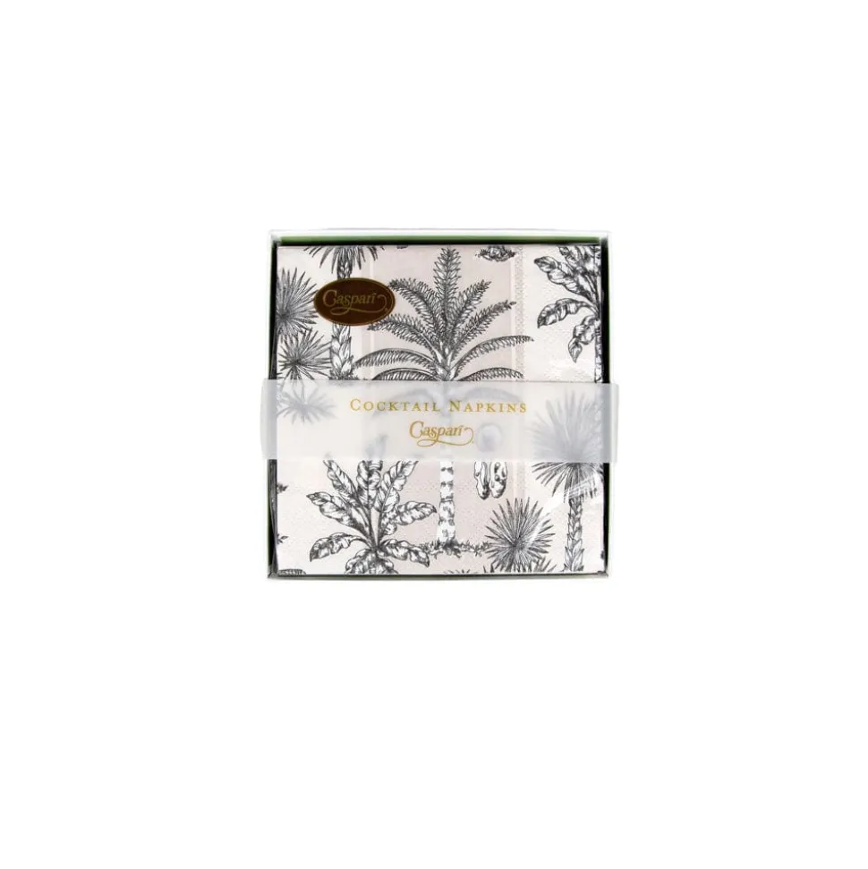 Southern Palms Flax & White Boxed Cocktail Napkins - 40 Per Box