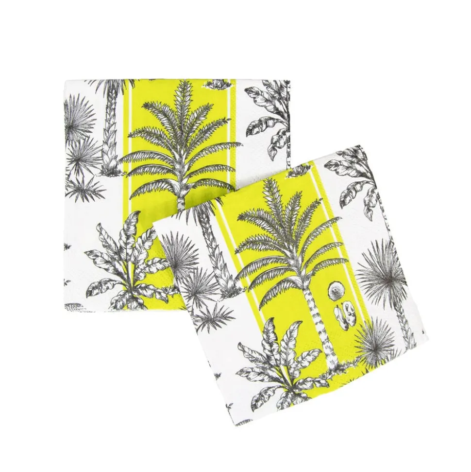 Southern Palms Green & White Cocktail Napkins - 20 Per Package