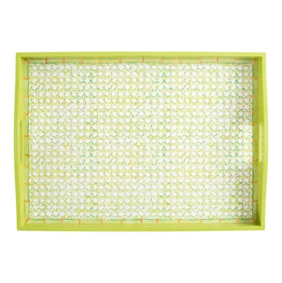 Trellis Lacquer Large Rectangle Tray in Green - 1 Each