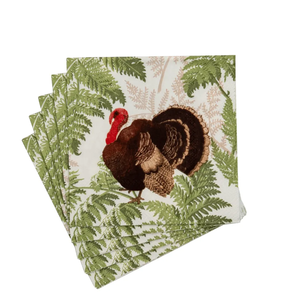 Turkey Among Ferns Cocktail Napkins - includes 20 Cocktail Napkins