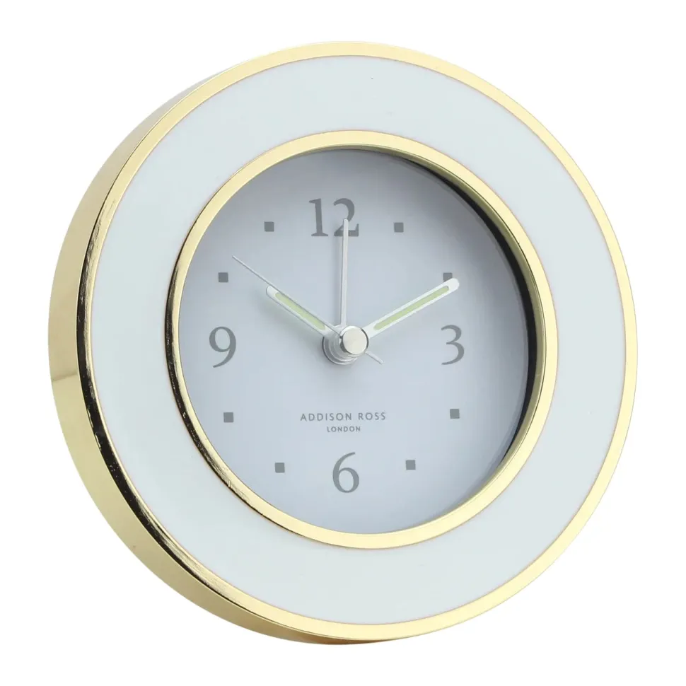 White Enamel & Gold Alarm Clock